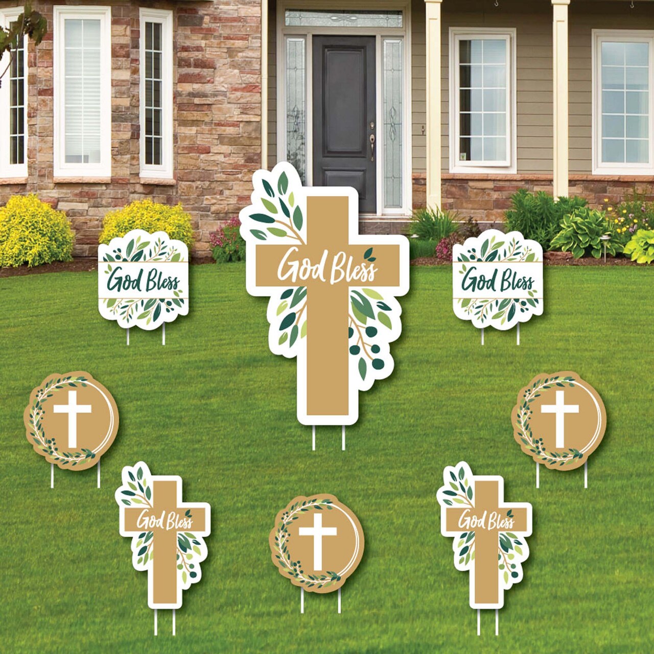 Big Dot of Happiness Elegant Cross - Yard Sign and Outdoor Lawn Decorations - Religious Party Yard Signs - Set of 8